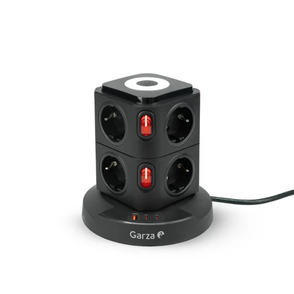 Regleta torre sobremesa con 8 tomas Schuko, 1 USB-A QC3.0 y 2 USB-C carga rápida PD20W - Ideas de Regalos Sostenibles: Juguetes de Madera y Bazar Ecológico