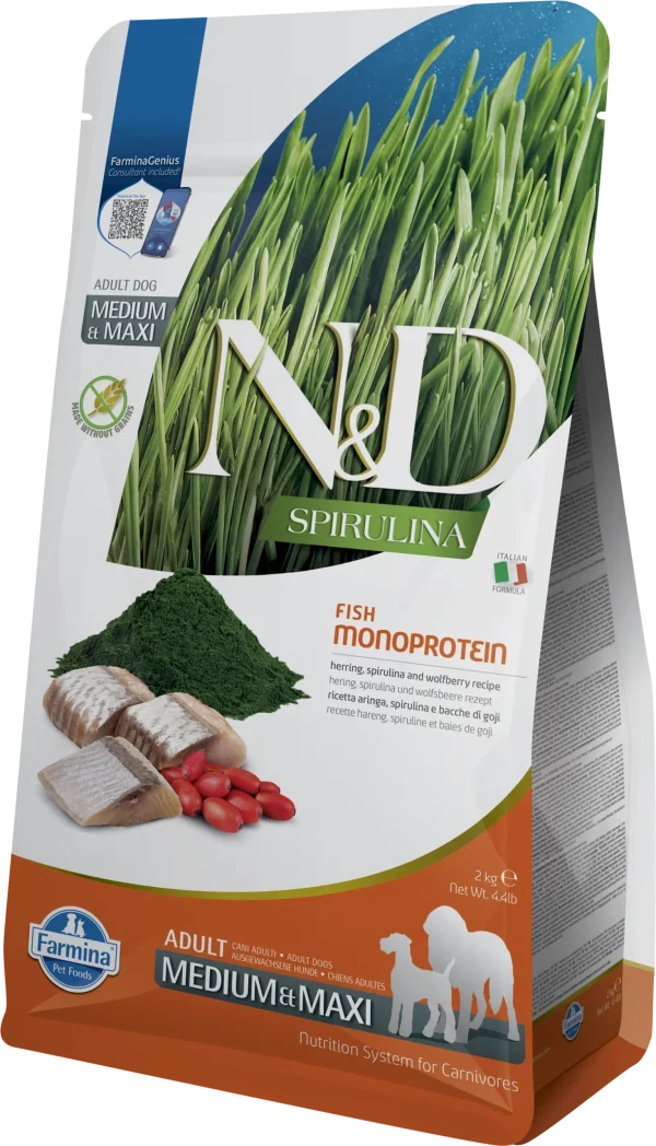 FARMINA ND DOG SPIRULINA MEDIUM MAXI ARENQUE - Amigos Animal – Creando la mejor vida para tu mascota