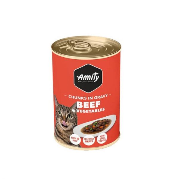 AMITY CHUNKS – BEEF AND VEGETABLE ADULT CAT LATA 415 GR - Animalia-Pro | Cuidado profesional para tu mascota – Envío gratis desde 40€