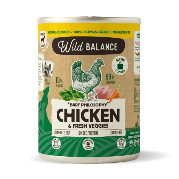 Wild Balance - Lata de Pollo para perros 400g - Filosofía BARF - Amigos Animal – Creando la mejor vida para tu mascota