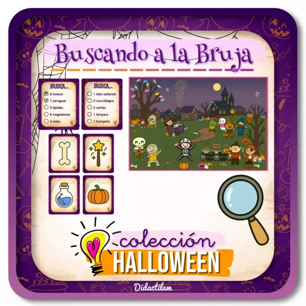 Buscando a la Bruja de Halloween: Juego de Agudeza Visual para niños - Juegos y Juguetes para Despertar la Imaginación de los Pequeños