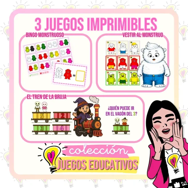 Colección Juegos Educativos: Vestir al Monstruo, Bingo de Monstruos y El Tren de la Bruja - Juegos y Juguetes para Despertar la Imaginación de los Pequeños
