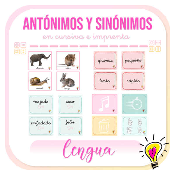 Antónimos y Sinónimos | Juego de Lengua en Imprenta y Cursiva - Juegos y Juguetes para Despertar la Imaginación de los Pequeños