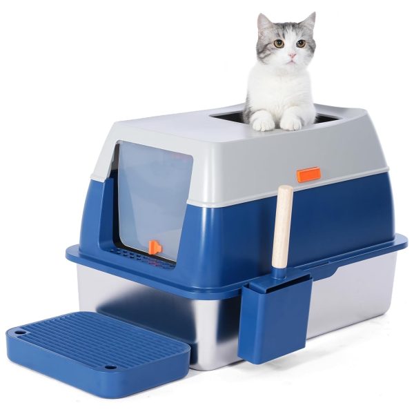 Arenero Cerrado con Bandeja de Acero Inoxidable Extra Grande para Gatos 60x39x42 Cm - Top Alimentos en Oferta – Envío Gratis por Tiempo Reducido