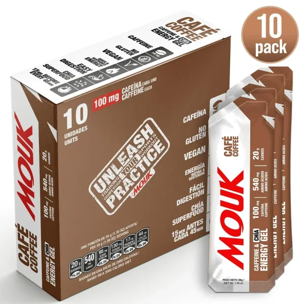 Gel Energético MOUK Sabor Café | 100mg Cafeína | No Gluten - Tienda outdoor: aventura, montaña y naturaleza