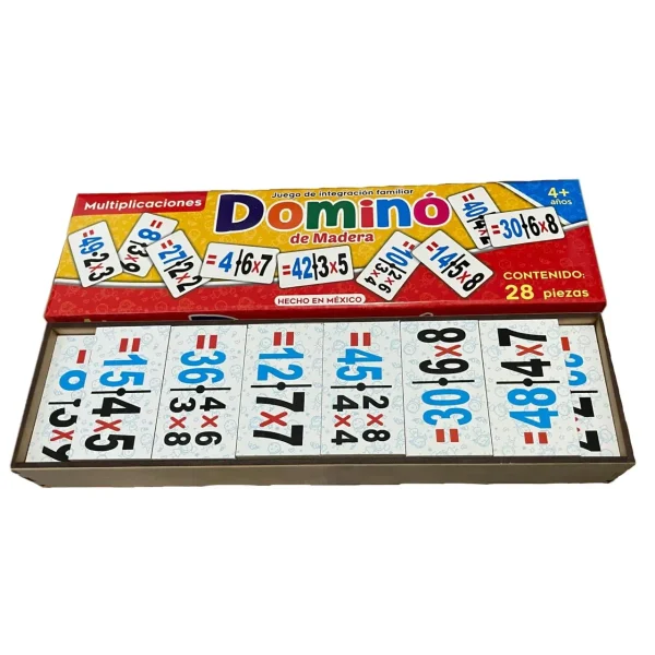 Domino didáctico de madera Multiplicaciones, 28 pz. - Juegos y Juguetes para Despertar la Imaginación de los Pequeños