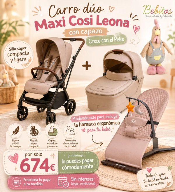 PACK Carro DUO Leona Maxi Cosi. Carrito con capazo y silla de paseo y hamaca ergonómica. - Tu tienda especializada en bebés y maternidad online